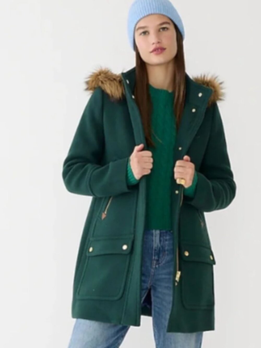 J. CREW Chateau Parka in Italian Stadium Cloth Wool Dark Green Size 8